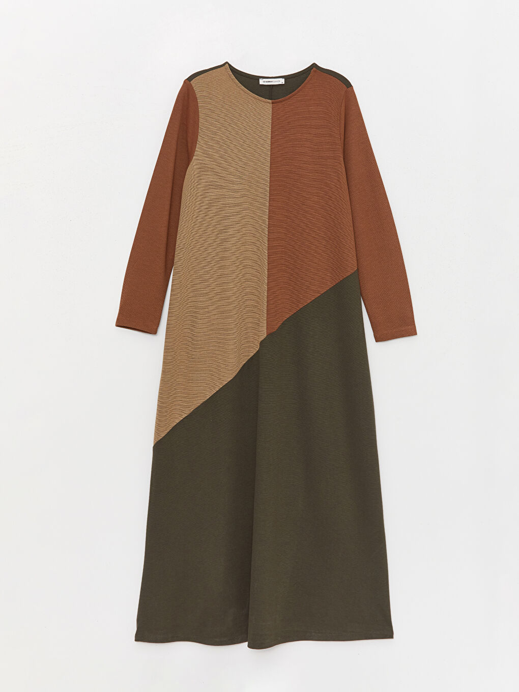 Crew Neck Long Sleeve Women's Dress with Color Block-5