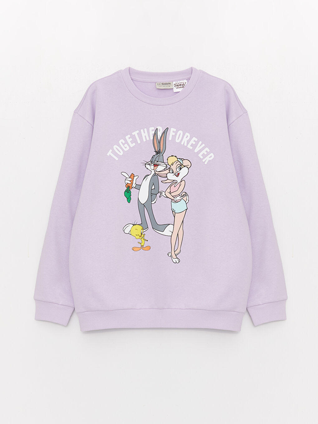 تيشيرت بناتي و ليجن مطبوع عليه رسومات لوني تونز بأكمام طويلة و ياقة دائرية بتصميم عجلة-1