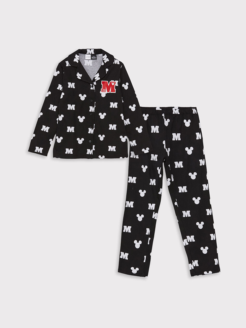 LCW Kids Siyah Gömlek Yaka Minnie Mouse Baskılı Uzun Kollu Kız Çocuk Pijama Takımı