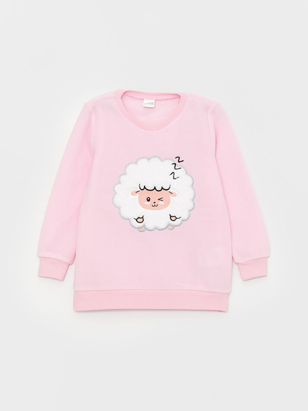 LCW Kids Pembe Leylak Bisiklet Yaka Desenli Uzun Kollu Kız Çocuk Polar Pijama Takımı - 1