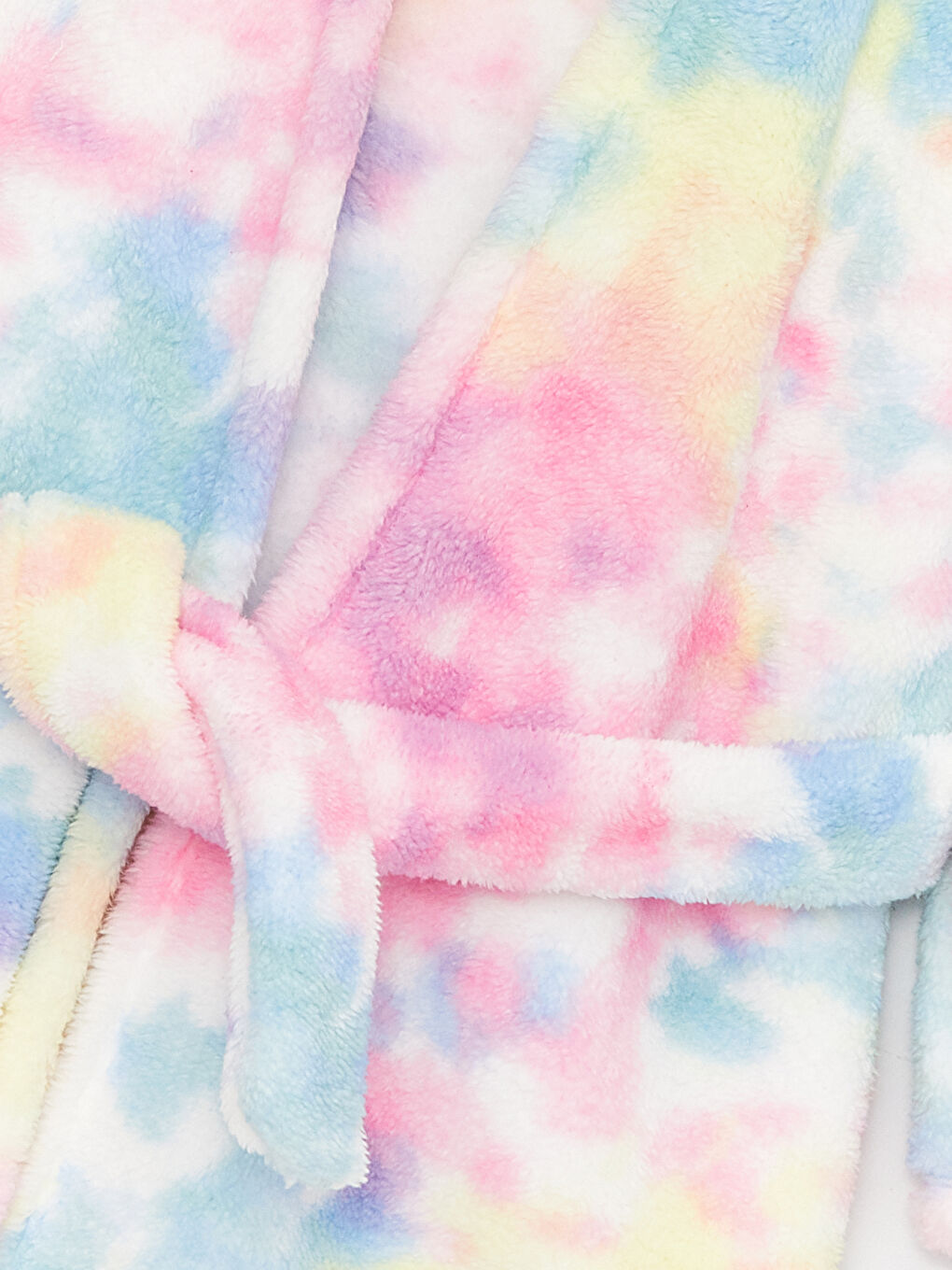 Beyaz Kapüşonlu Desenli Uzun Kollu Pelüş Kız Çocuk Sabahlık-2