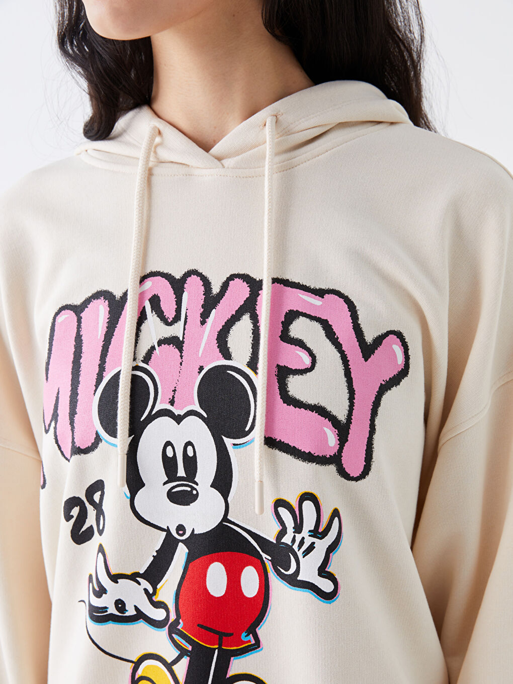 LCW Vision Ten Rengi Mickey Mouse Baskılı Uzun Kollu Oversize Kadın Hoodie - 3