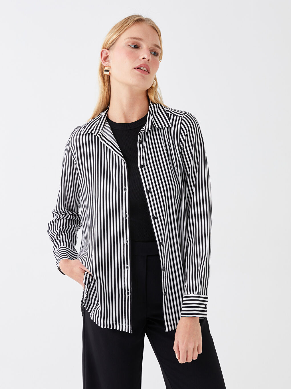 Striped Long Sleeve Women's Shirt-1