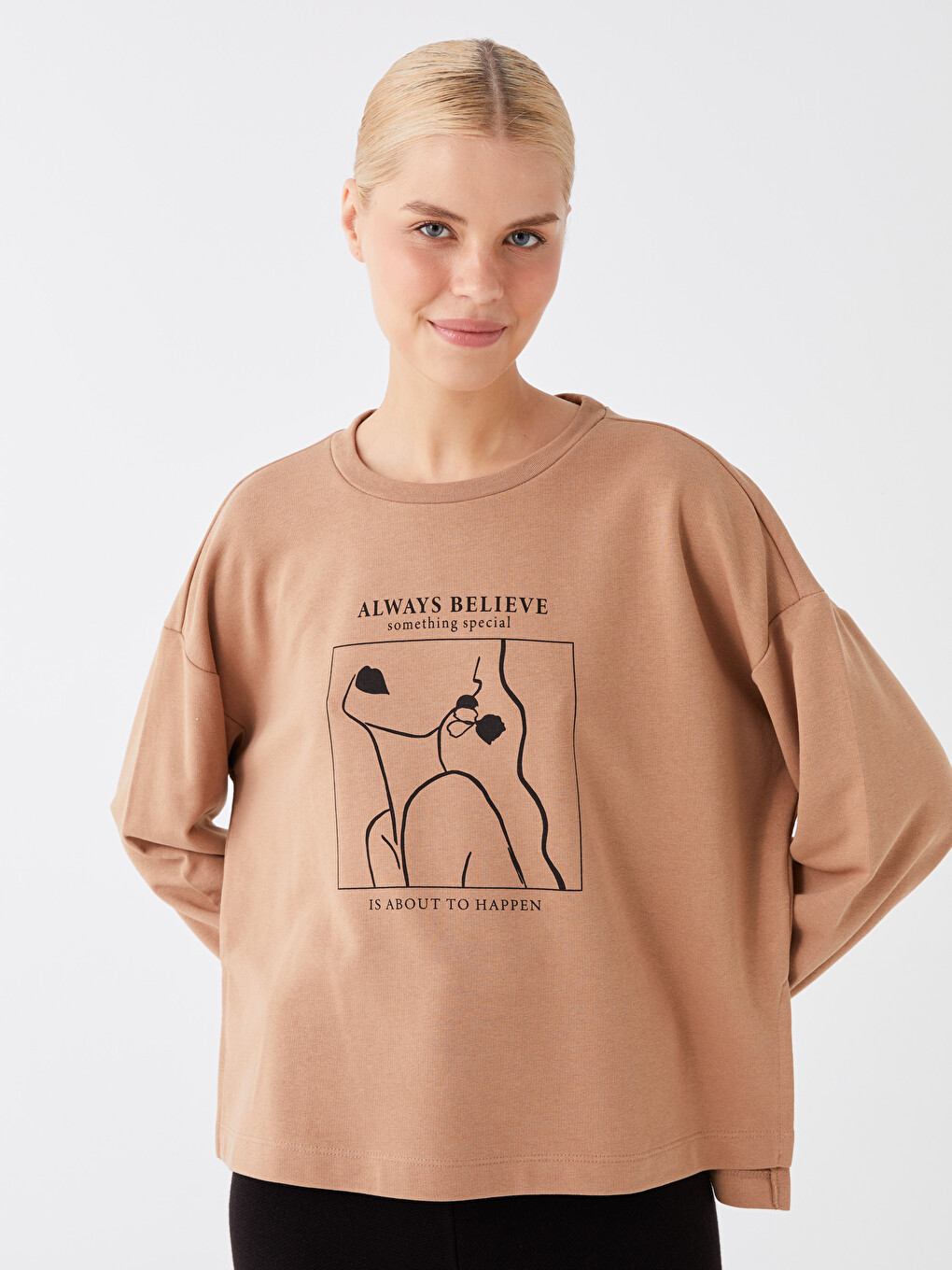 Rundhalsausschnitt Bedruckt Langarm Oversize Damen Sweatshirt