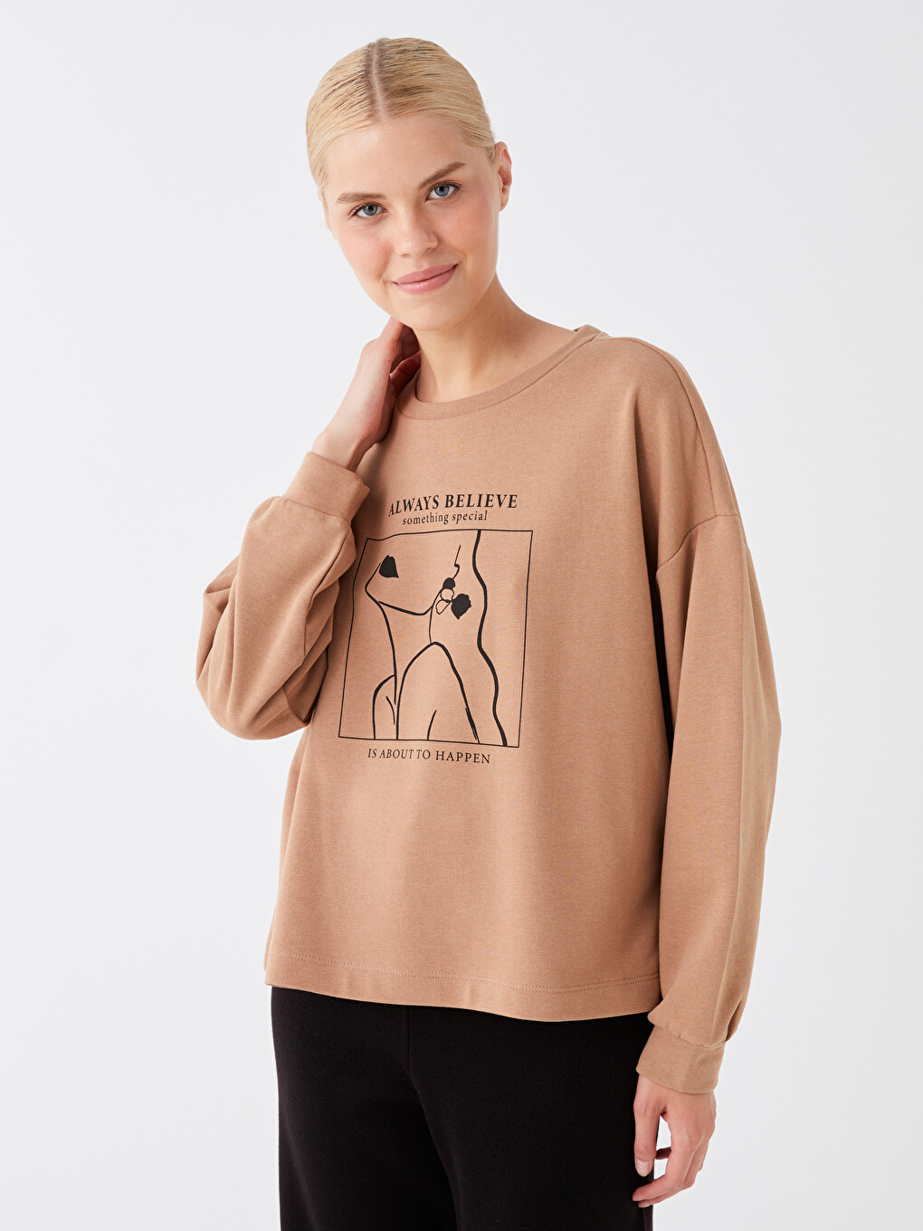 Rundhalsausschnitt Bedruckt Langarm Oversize Damen Sweatshirt-1