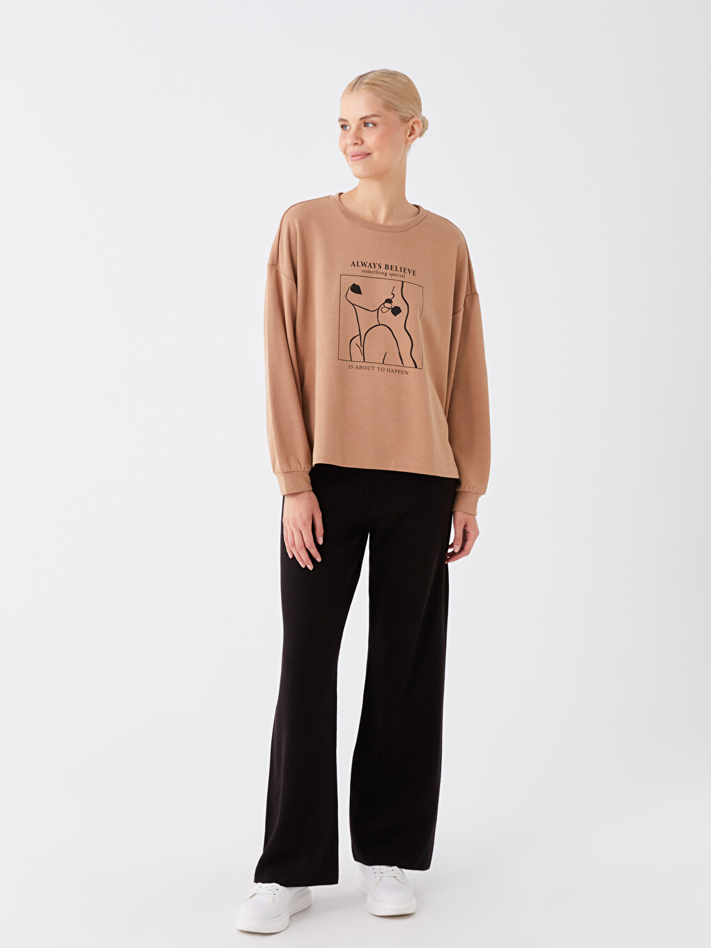 Rundhalsausschnitt Bedruckt Langarm Oversize Damen Sweatshirt-2