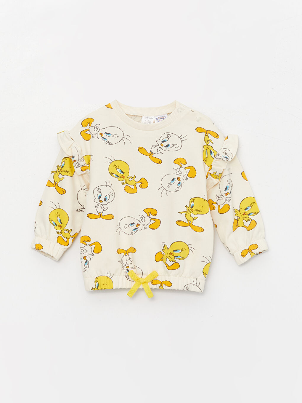 LCW baby Ekru Bisikler Yaka Kız Bebek Tweety Baskılı Sweatshirt ve Tayt Pantolon 2'li - 1