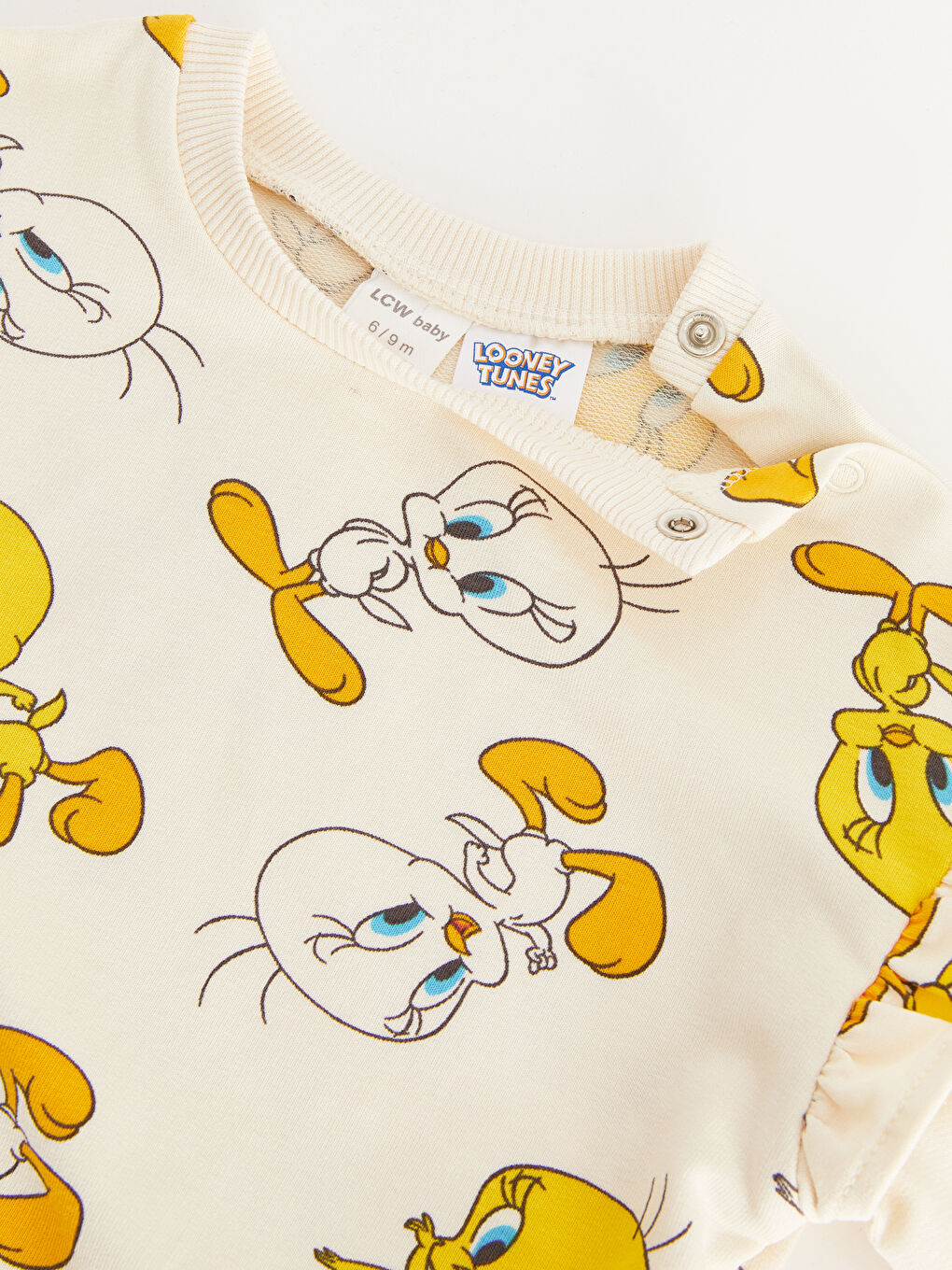 LCW baby Ekru Bisikler Yaka Kız Bebek Tweety Baskılı Sweatshirt ve Tayt Pantolon 2'li - 5