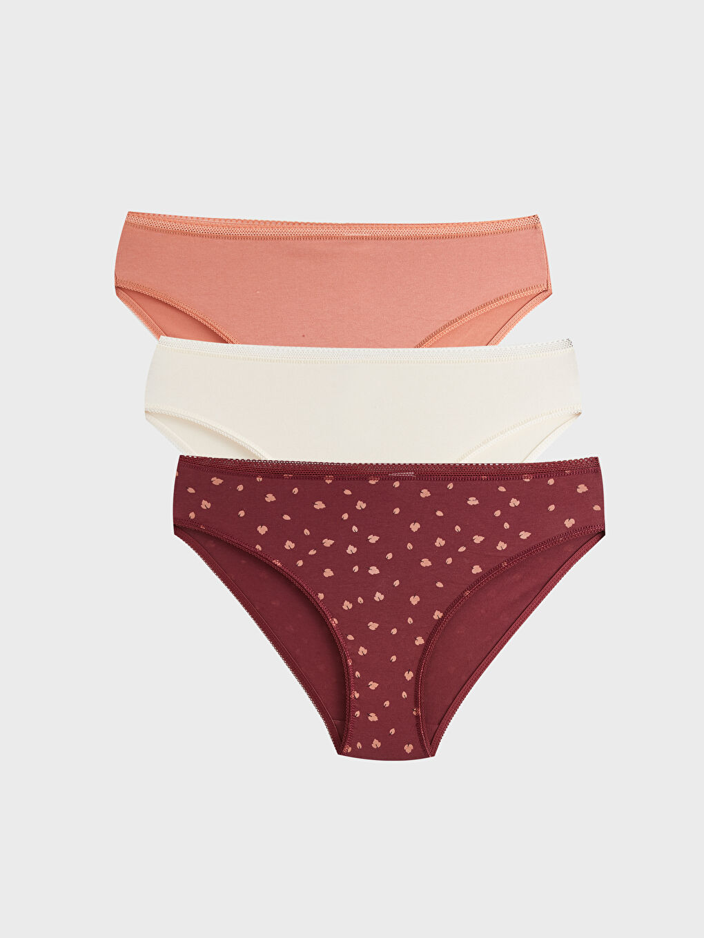 LCW DREAM Bordo Desenli Bikini Külot 3'lü Paket