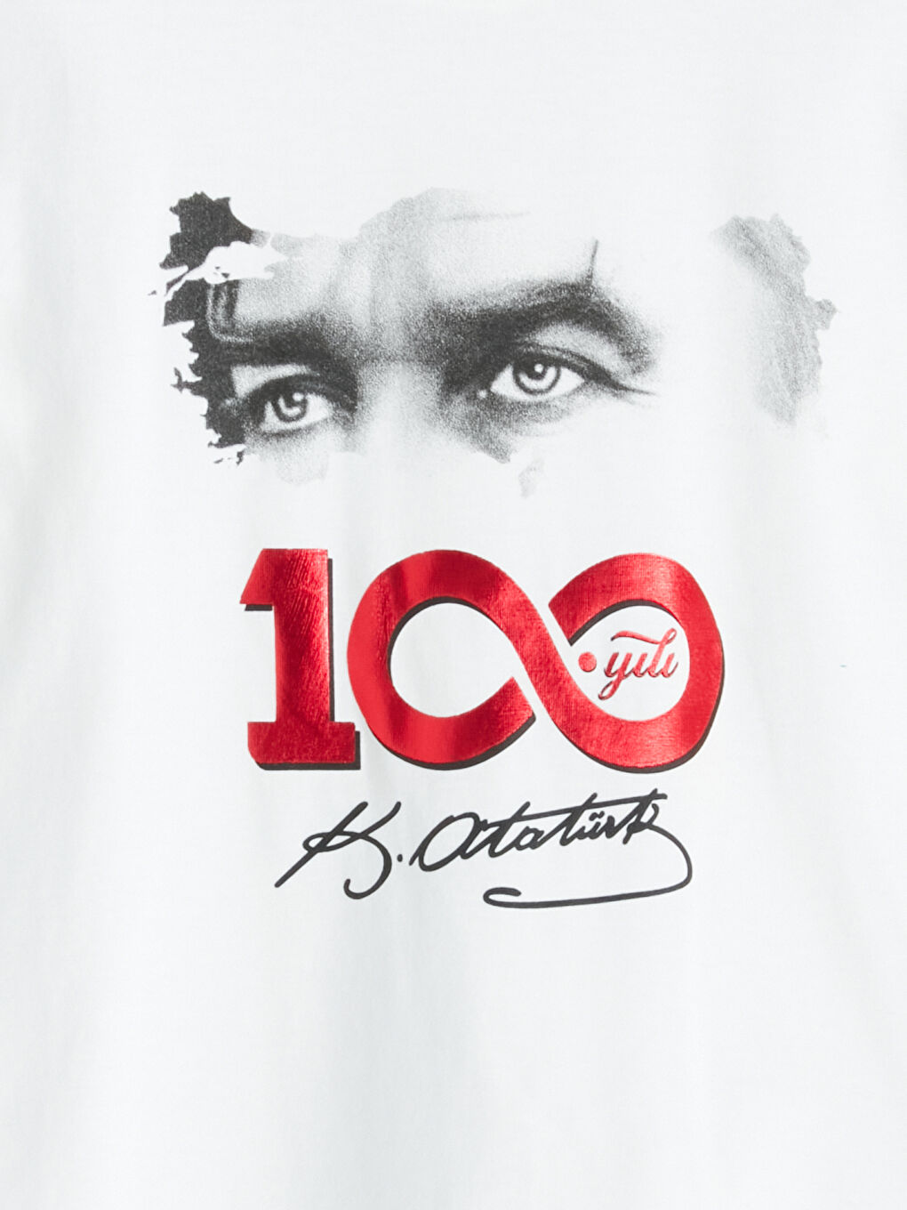 Beyaz Bisiklet Yaka Atatürk Baskılı Uzun Kollu Erkek Çocuk Tişört-4