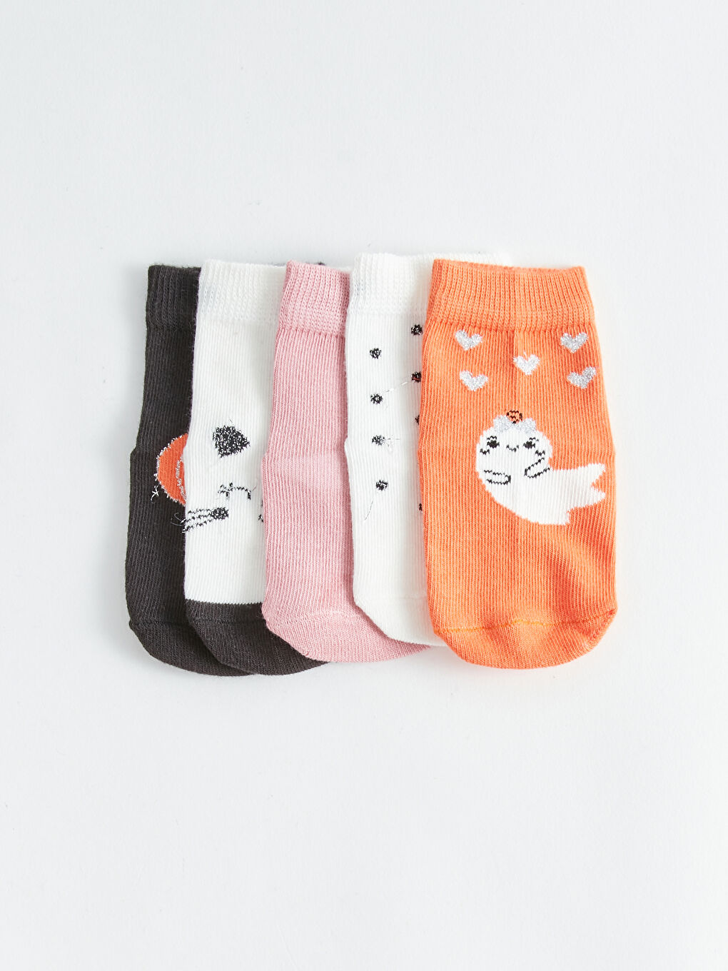 Turuncu Desenli Kız Bebek Soket Çorap 5'li-2