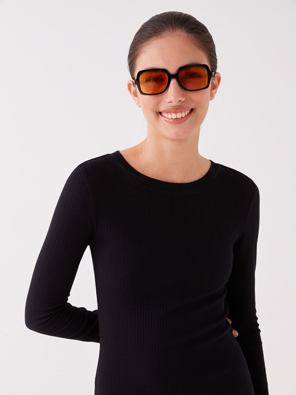 LCW Vision Crew Neck Plain Long Sleeve Women's Bodycon Dress -W39666Z8-CVL