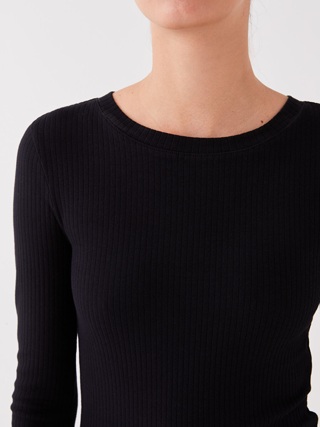 LCW Vision Crew Neck Plain Long Sleeve Women's Bodycon Dress -W39666Z8-CVL