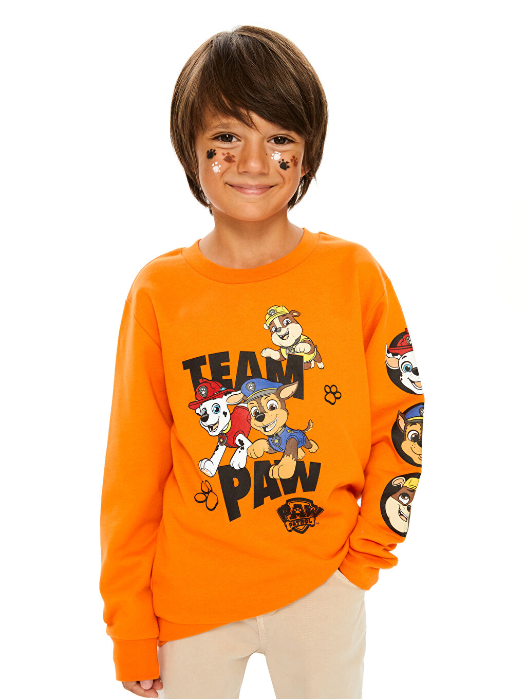 LCW Kids Turuncu Bisiklet Yaka Paw Patrol Baskılı Uzun Kollu Erkek Çocuk Sweatshirt