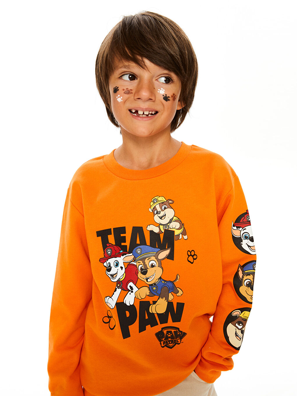 LCW Kids Turuncu Bisiklet Yaka Paw Patrol Baskılı Uzun Kollu Erkek Çocuk Sweatshirt - 1