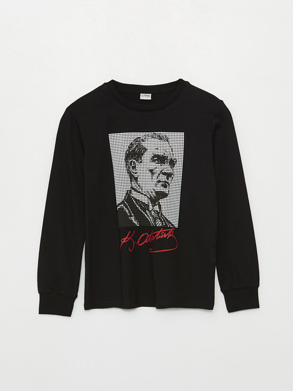 Siyah Bisiklet Yaka Atatürk Baskılı Uzun Kollu Erkek Çocuk Tişört-2