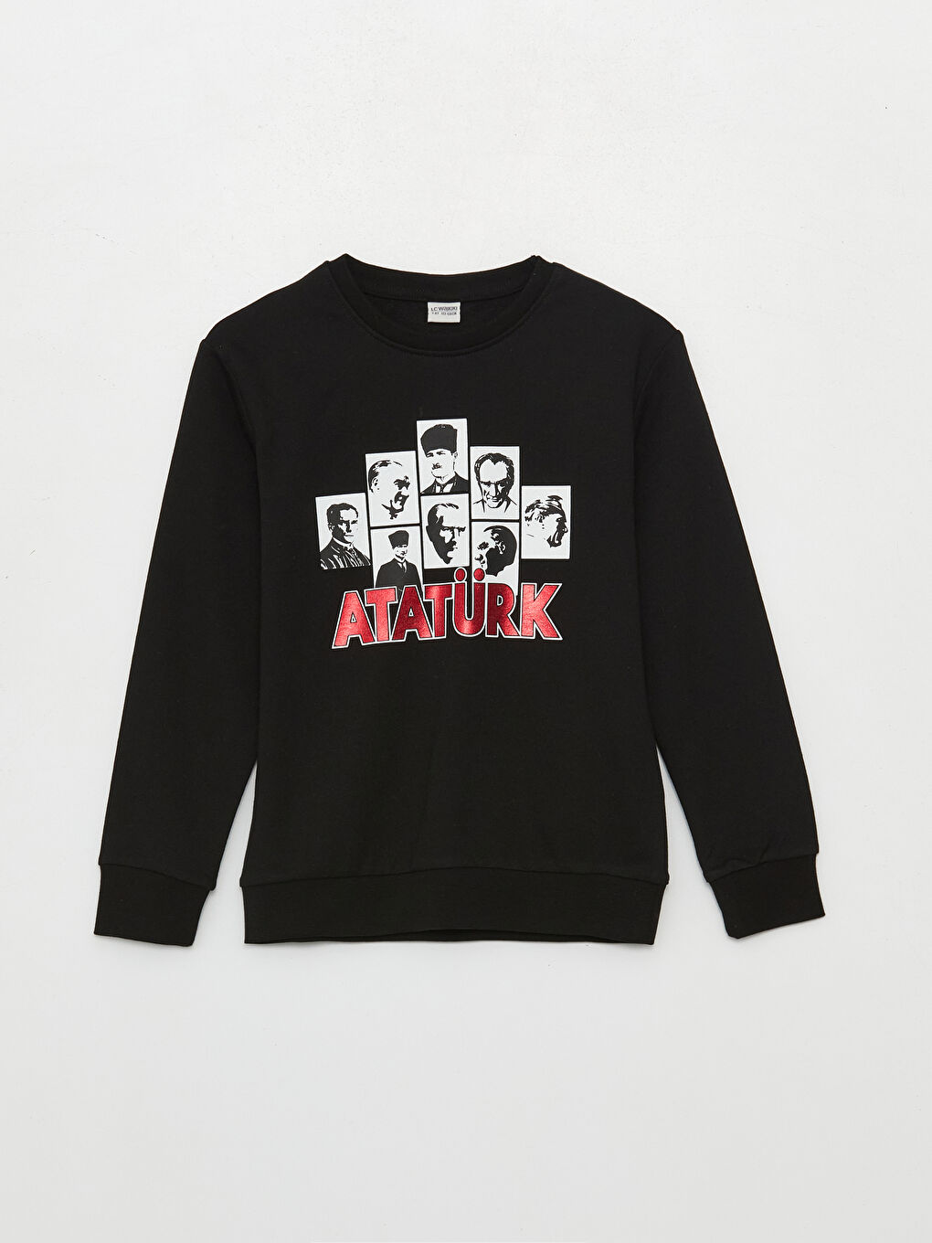 Siyah Bisiklet Yaka Atatürk Baskılı Uzun Kollu Erkek Çocuk Sweatshirt-4