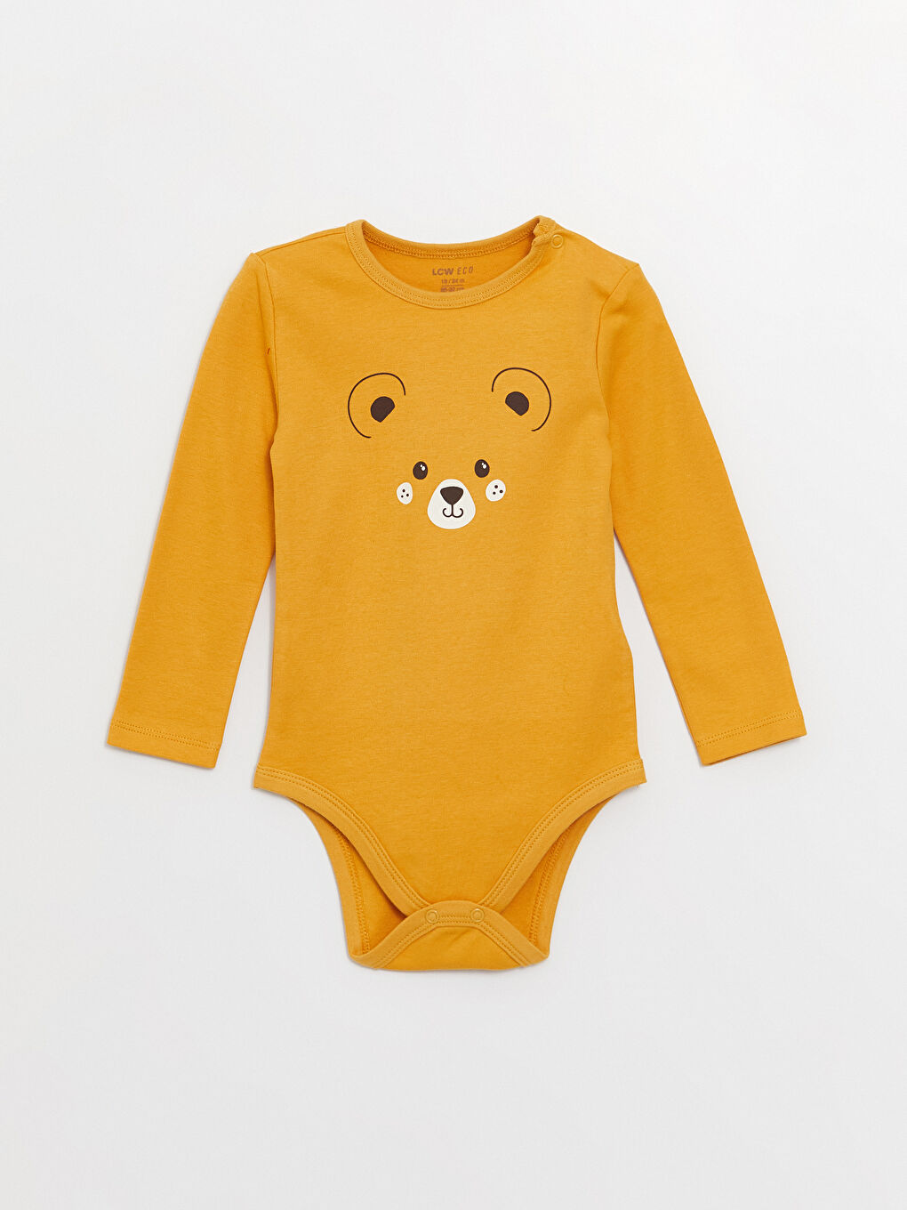 Sarı Bisiklet Yaka Uzun Kollu Baskılı Erkek Bebek Çıtçıtlı Body