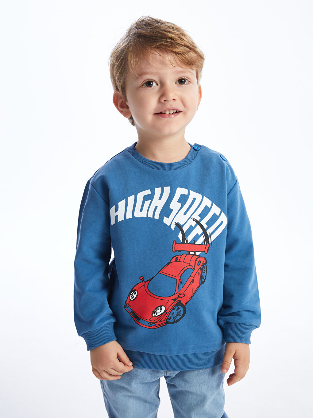 Mavi Bisiklet Yaka Baskılı Erkek Bebek Sweatshirt
