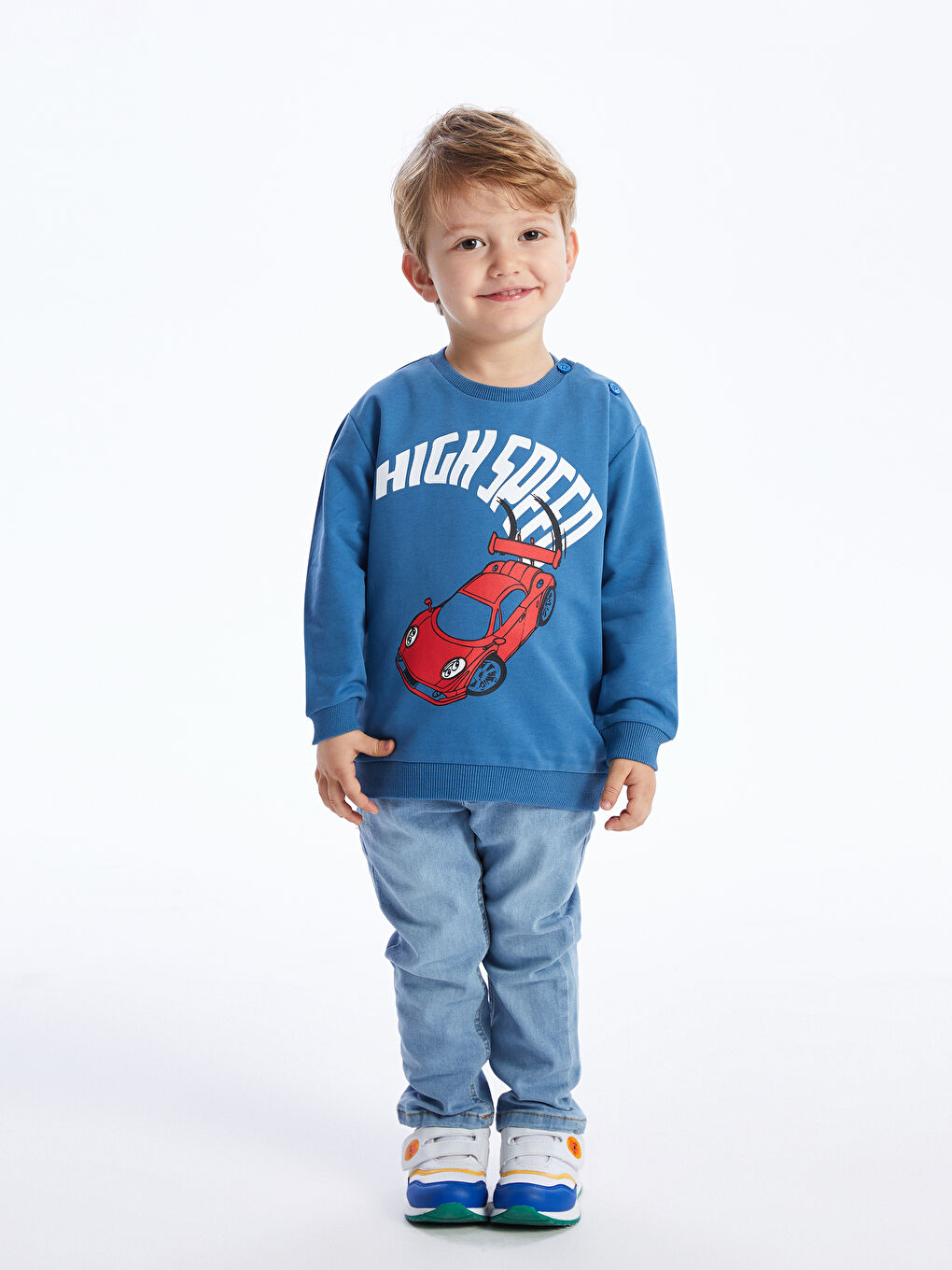 Mavi Bisiklet Yaka Baskılı Erkek Bebek Sweatshirt-1