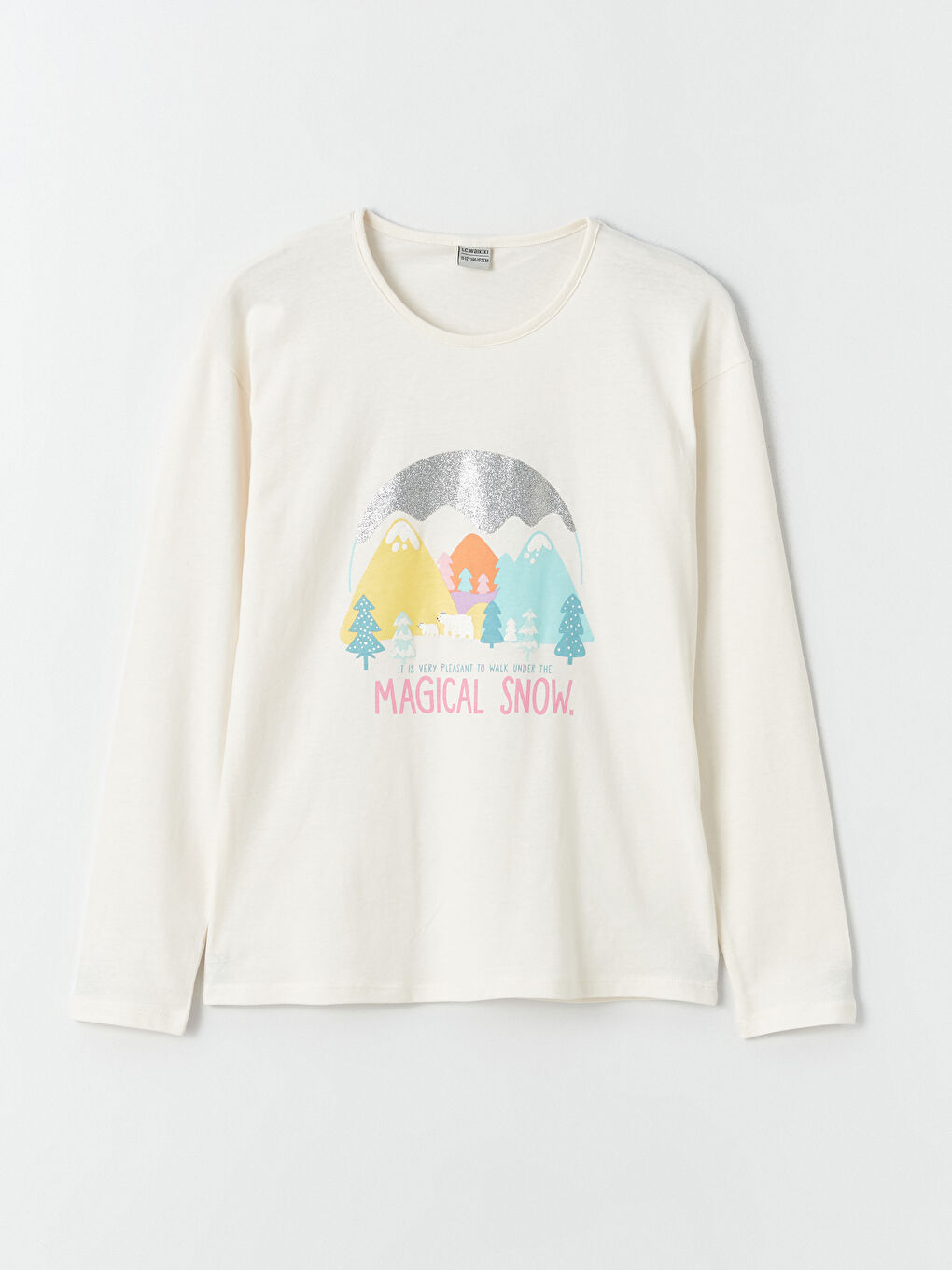 Crew Neck Printed Long Sleeve Girls' T-Shirt
