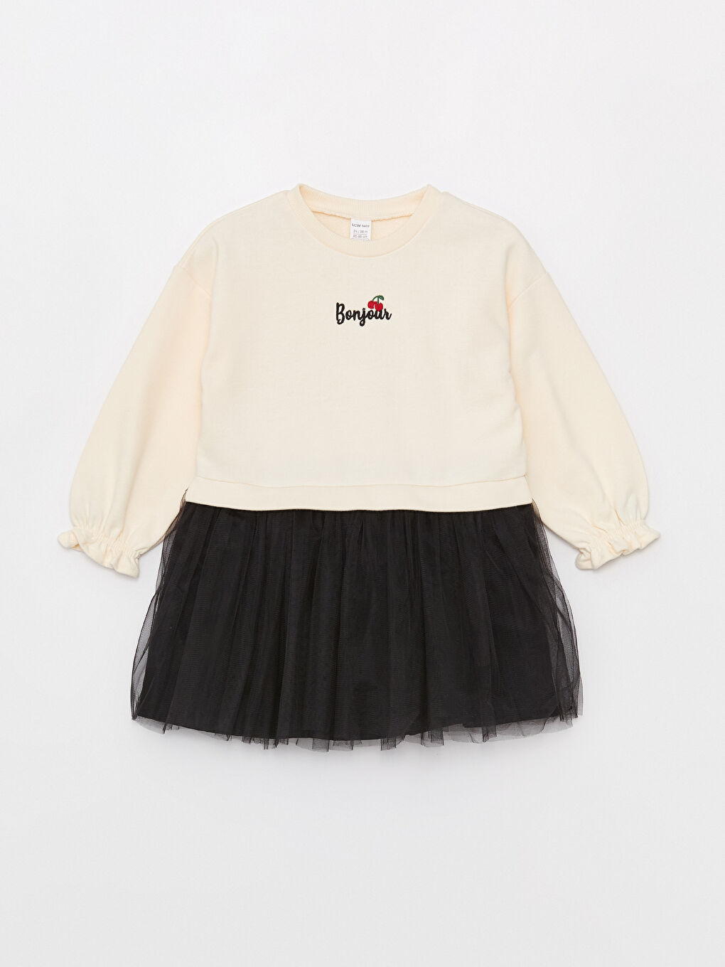 Ekru Bisiklet Yaka Nakışlı Kız Bebek Elbise-2