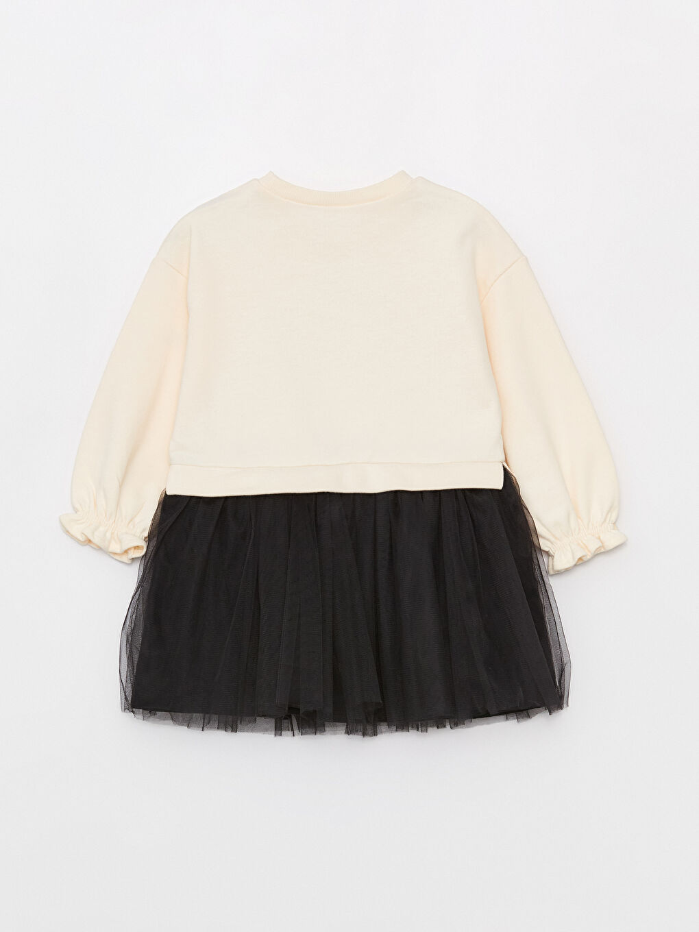 Ekru Bisiklet Yaka Nakışlı Kız Bebek Elbise-3