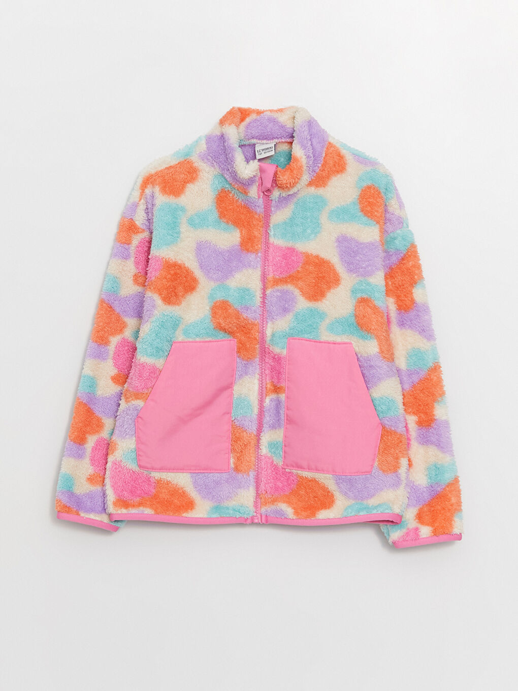 Sweatshirt Zippé Fille à Motifs Col Cheminée Manches Longues en Peluche-2