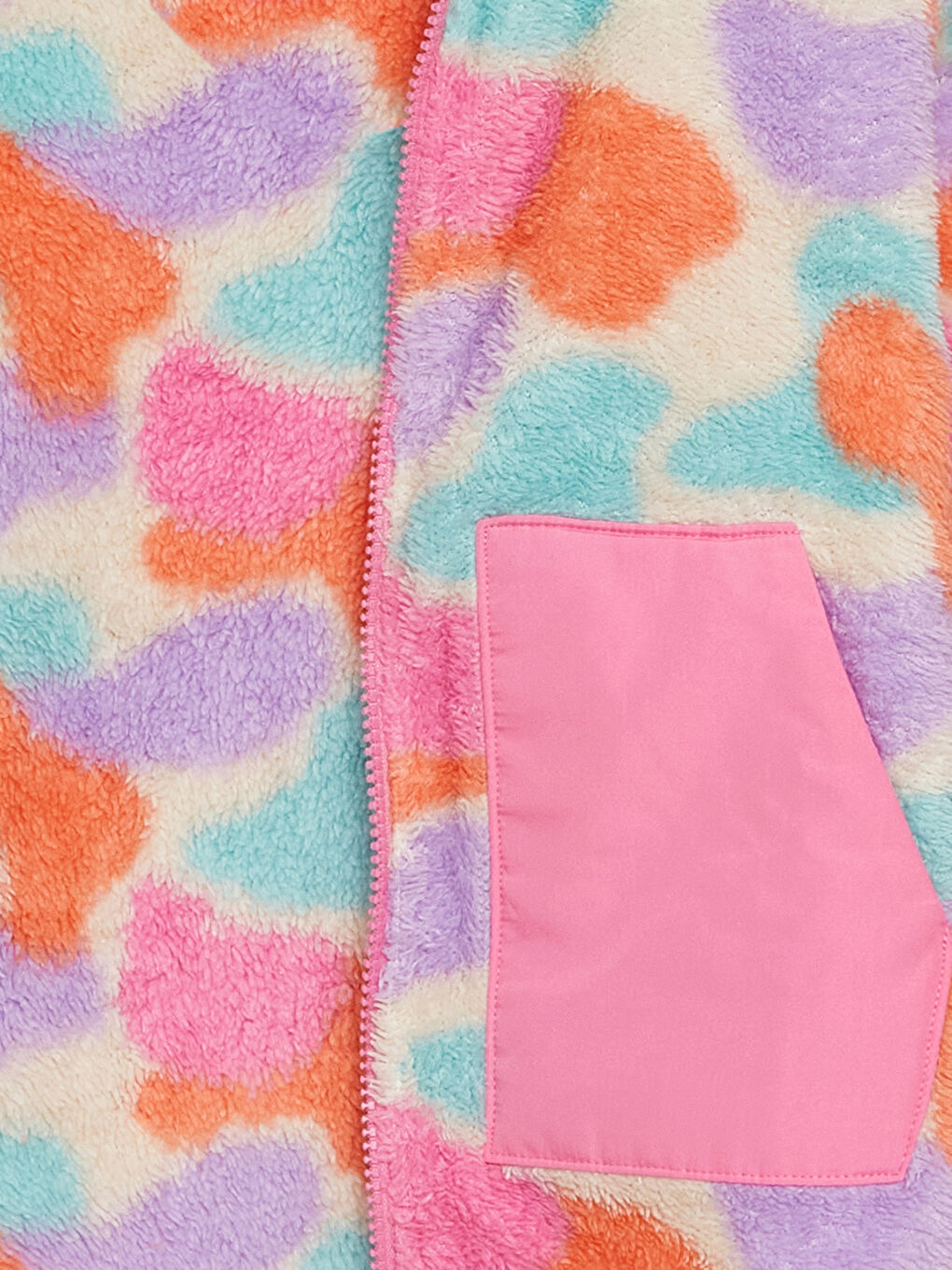 Sweatshirt Zippé Fille à Motifs Col Cheminée Manches Longues en Peluche-3