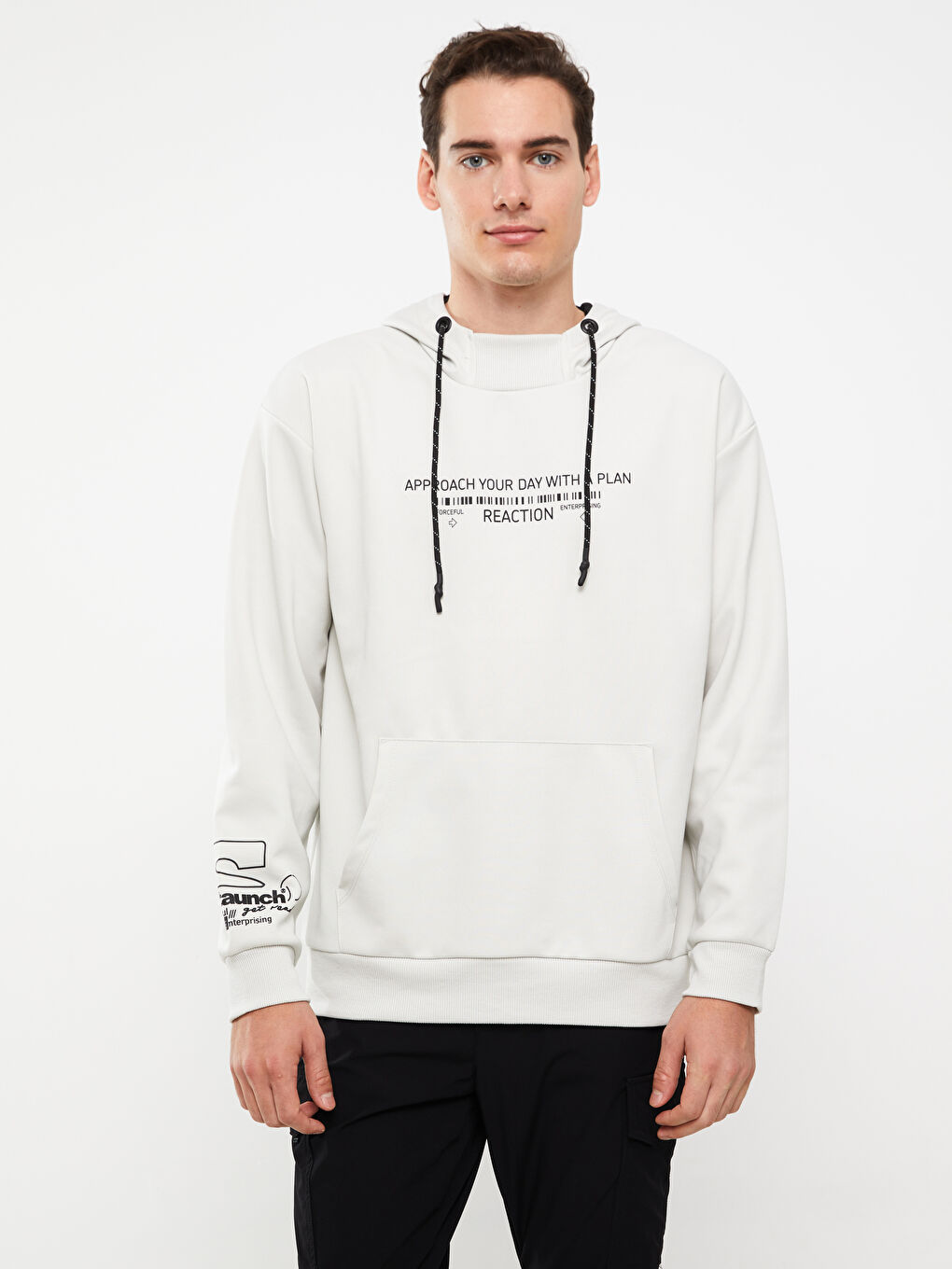 LCW Casual Açık Gri Uzun Kollu Baskılı Erkek Hoodie - 2