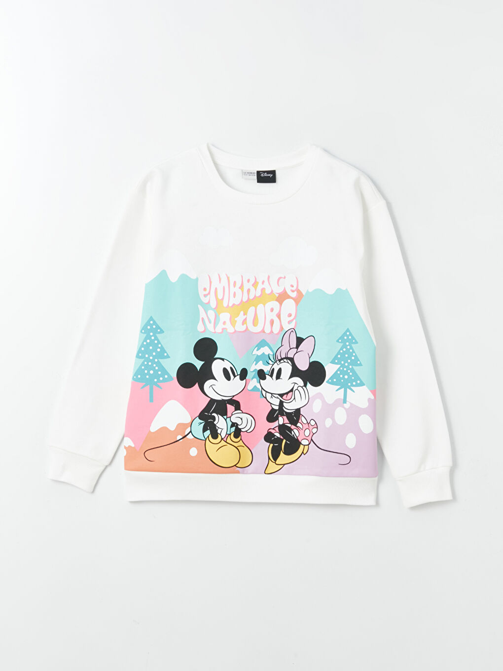 LCW Kids Ekru Bisiklet Yaka Minnie Mouse Baskılı Uzun Kollu Kız Çocuk Sweatshirt