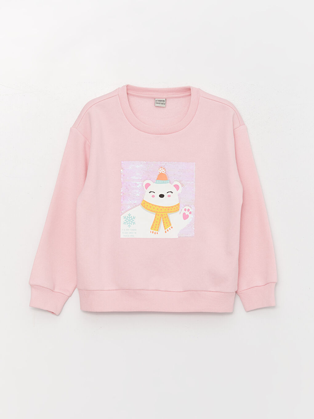 LCW Kids Bisiklet Yaka Baskılı Çift Yönlü Payetli Uzun Kollu Kız Çocuk Sweatshirt -W39757Z4-FYX