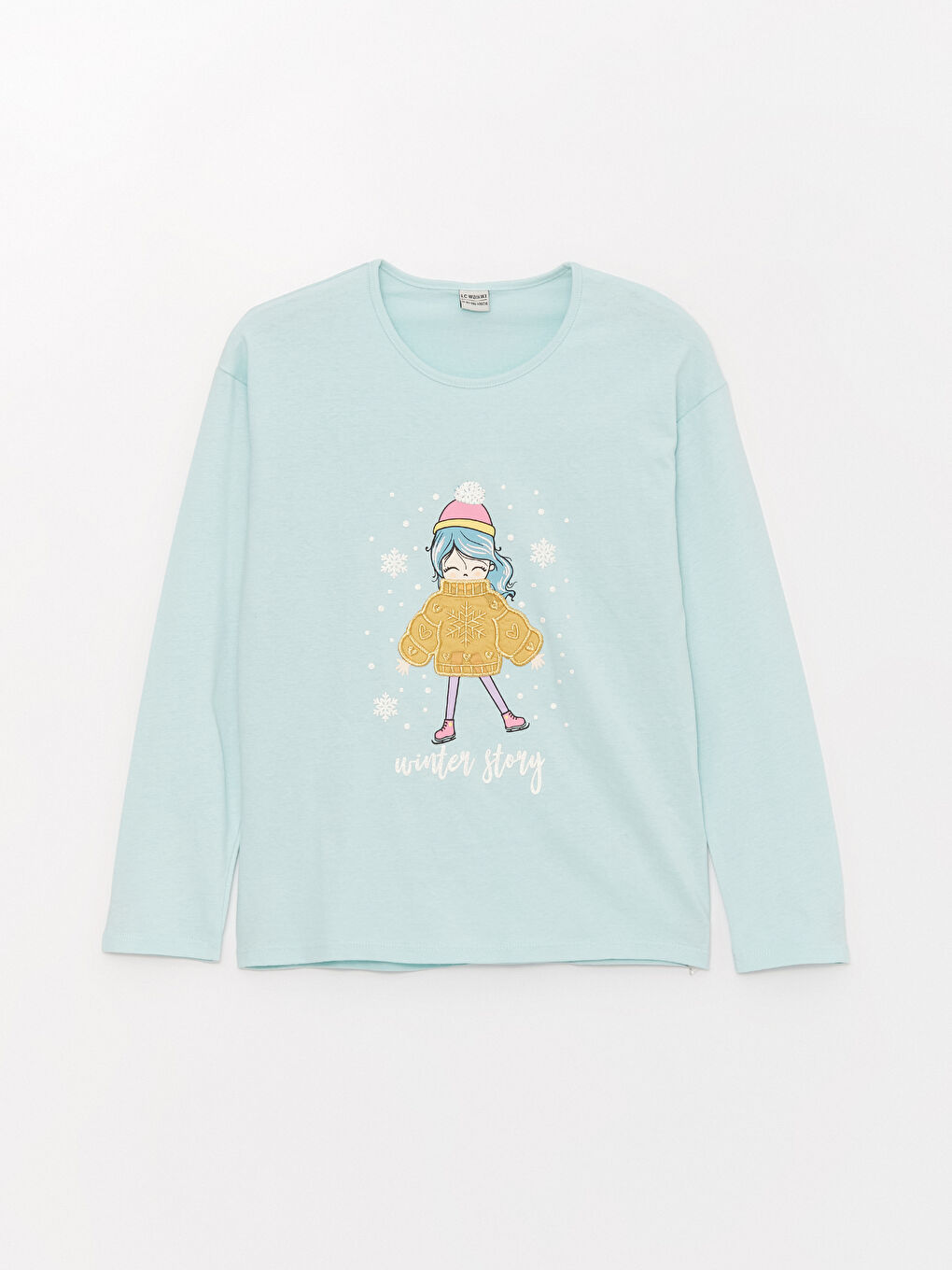 Crew Neck Printed Long Sleeve Girls' T-Shirt