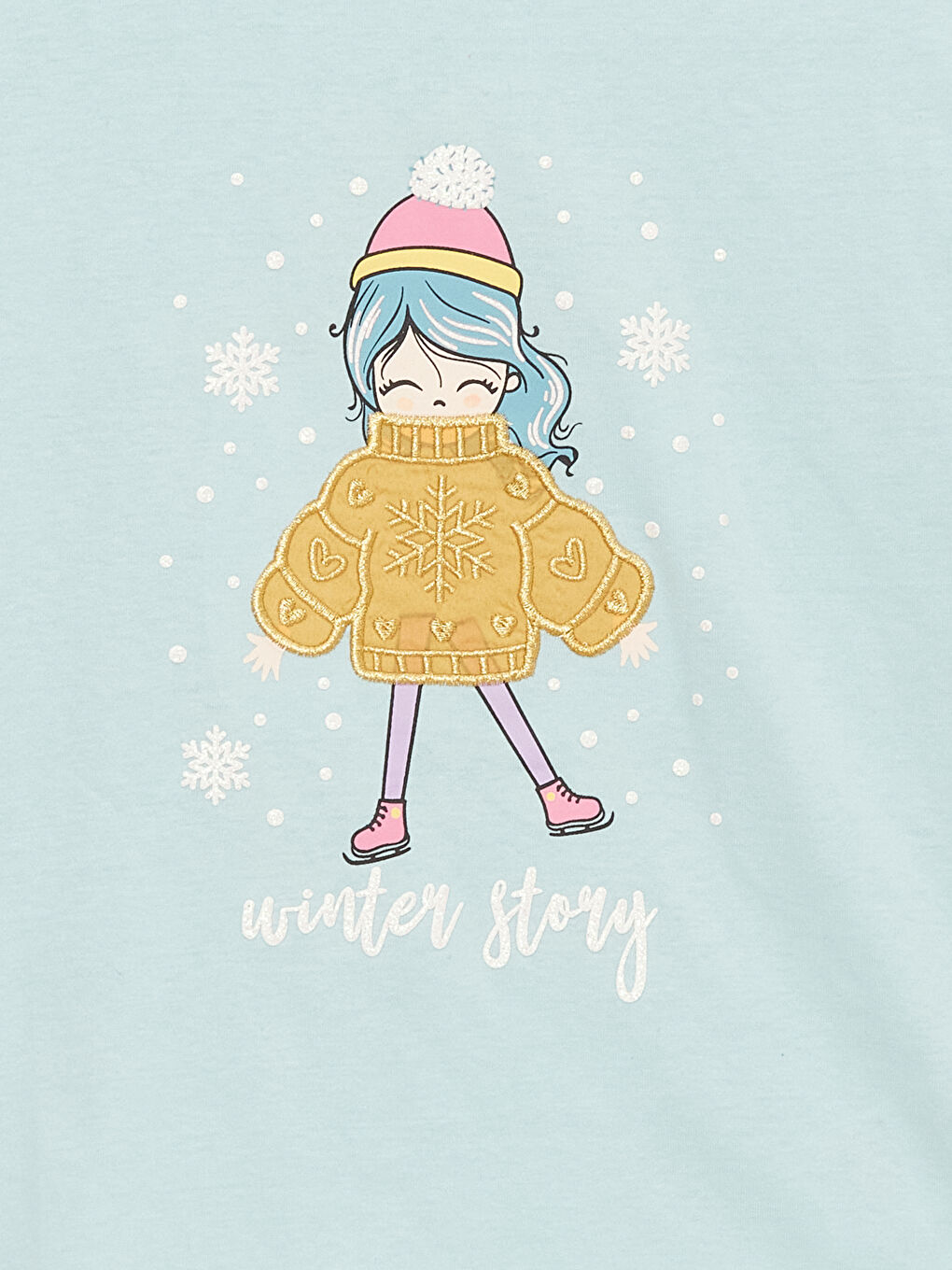 Crew Neck Printed Long Sleeve Girls' T-Shirt-1