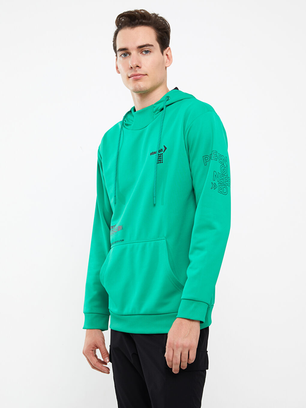 LCW Casual Canlı Yeşil Uzun Kollu Baskılı Erkek Hoodie - 2