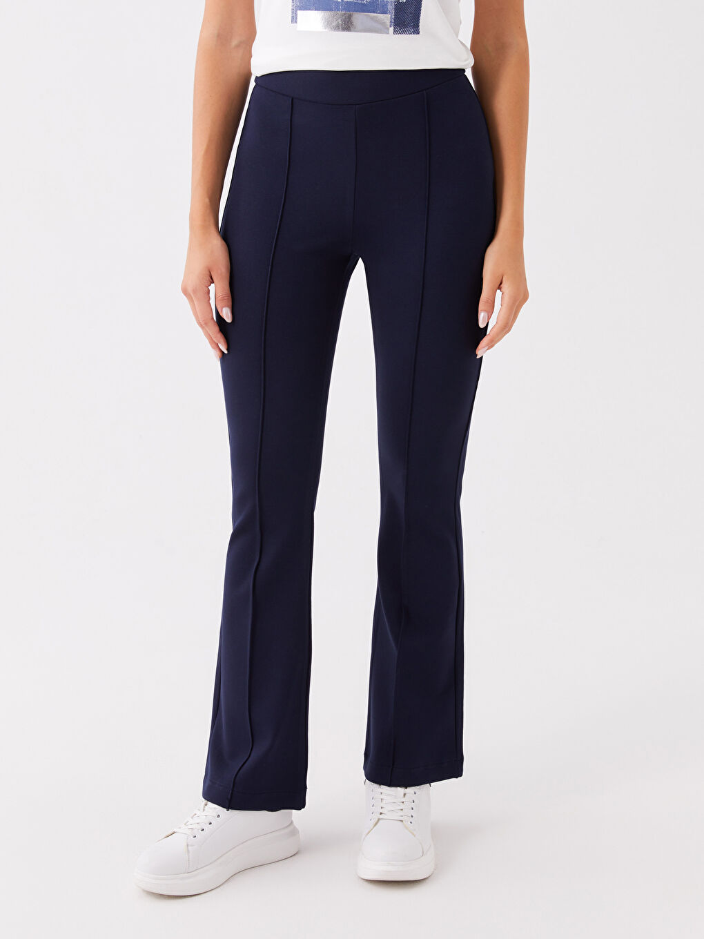 Elasticated Waist Plain Wide Leg Women's Trousers-2