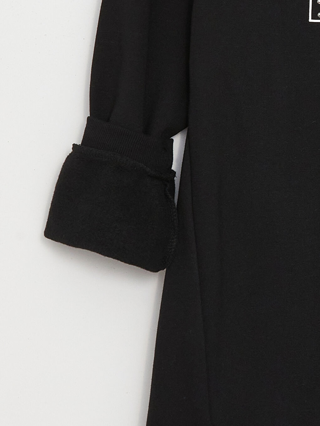 Siyah Bisiklet Yaka Nakışlı Uzun Kollu Kız Çocuk Elbise-1