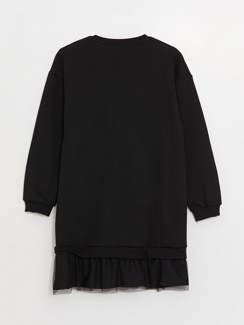 Siyah Bisiklet Yaka Nakışlı Uzun Kollu Kız Çocuk Elbise-2