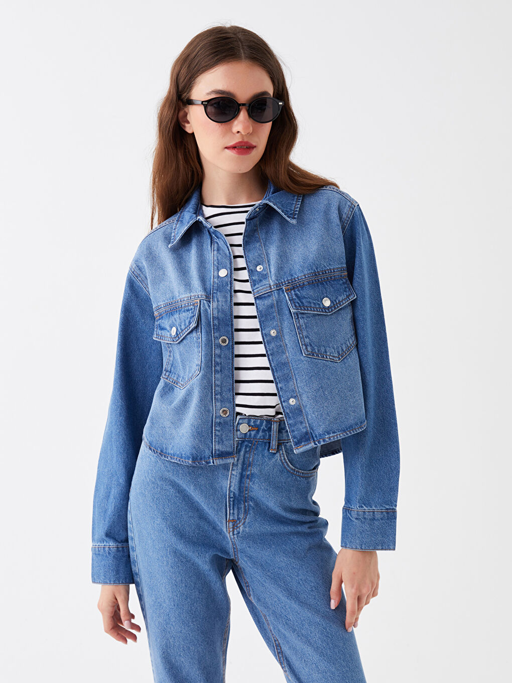 Plain Long Sleeve Women's Denim Jacket