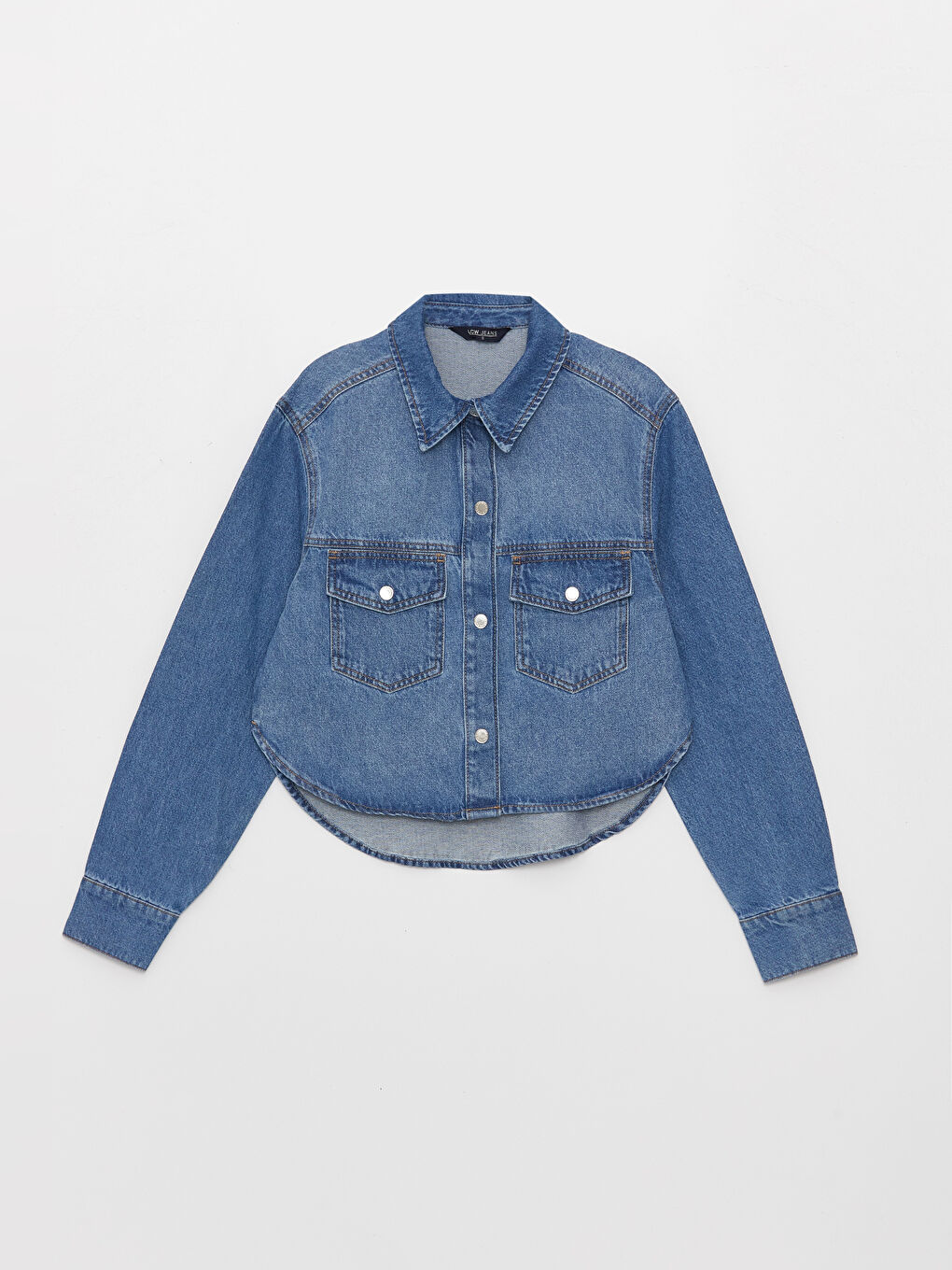 Plain Long Sleeve Women's Denim Jacket-5