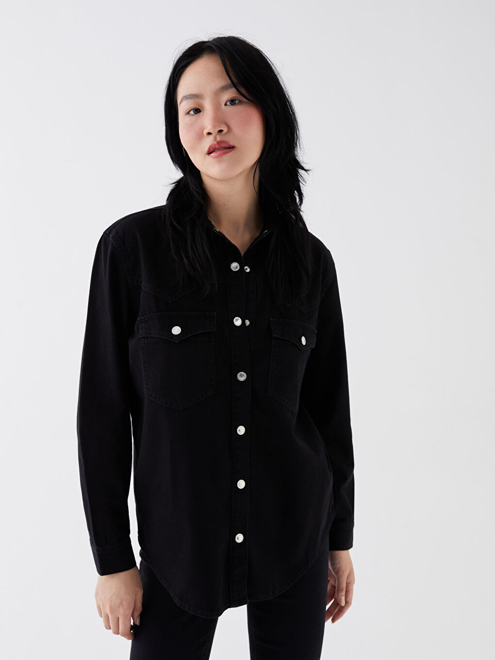 LCW Jeans Plain Long Sleeve Women's Denim Shirt -W39816Z8-327