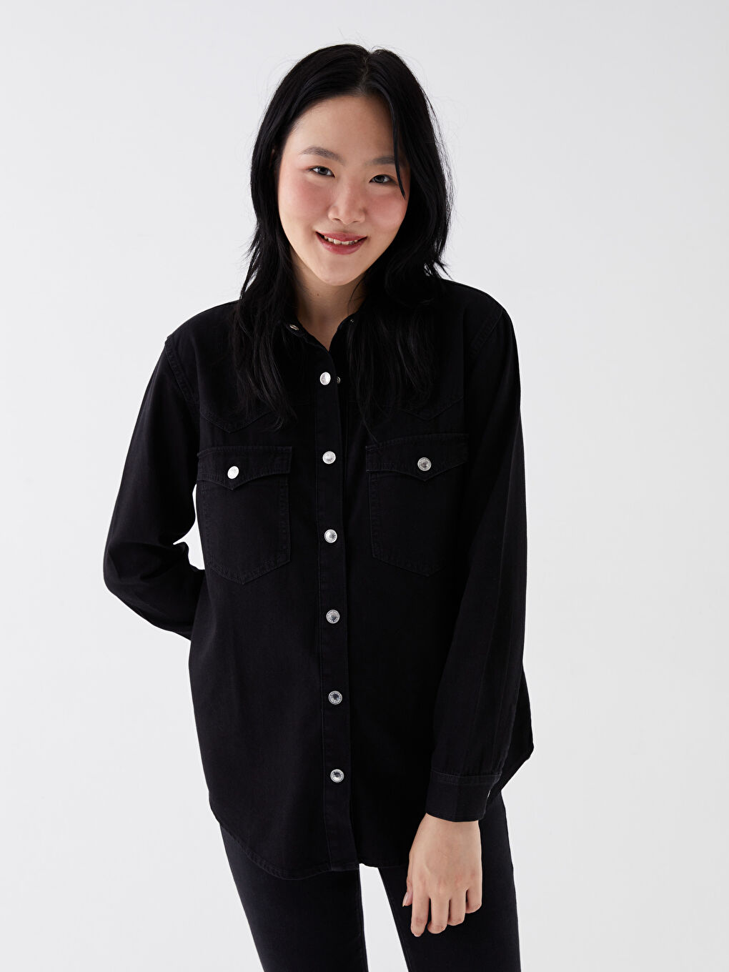 LCW Jeans Plain Long Sleeve Women's Denim Shirt -W39816Z8-327