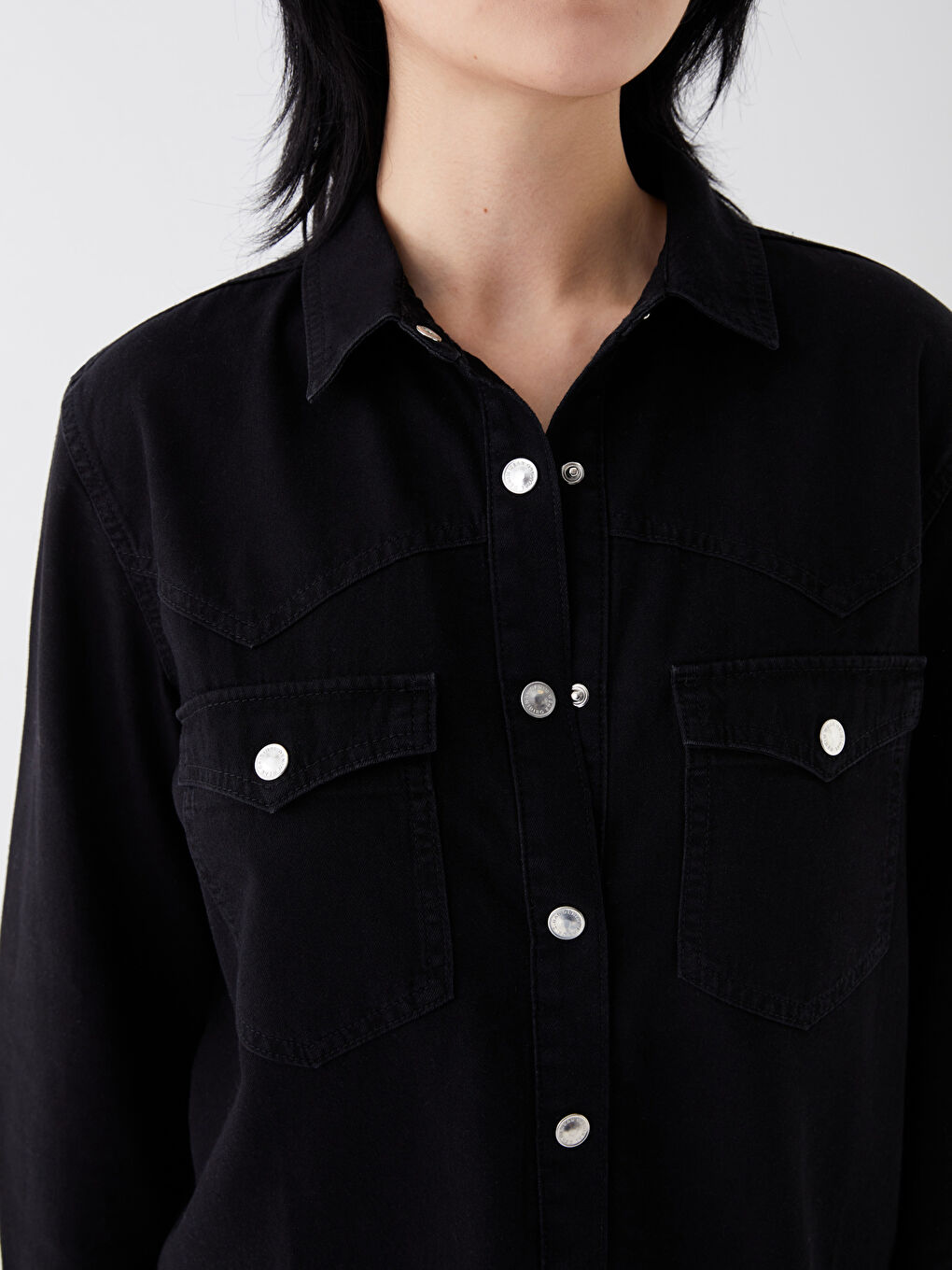 LCW Jeans Plain Long Sleeve Women's Denim Shirt -W39816Z8-327