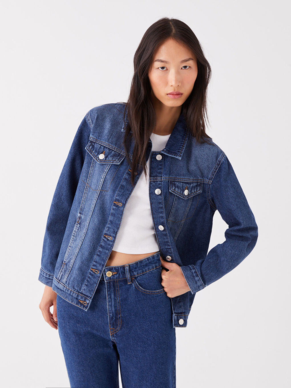 LCW Jeans Collared Neck Women's Denim Jacket -W39846Z8-507
