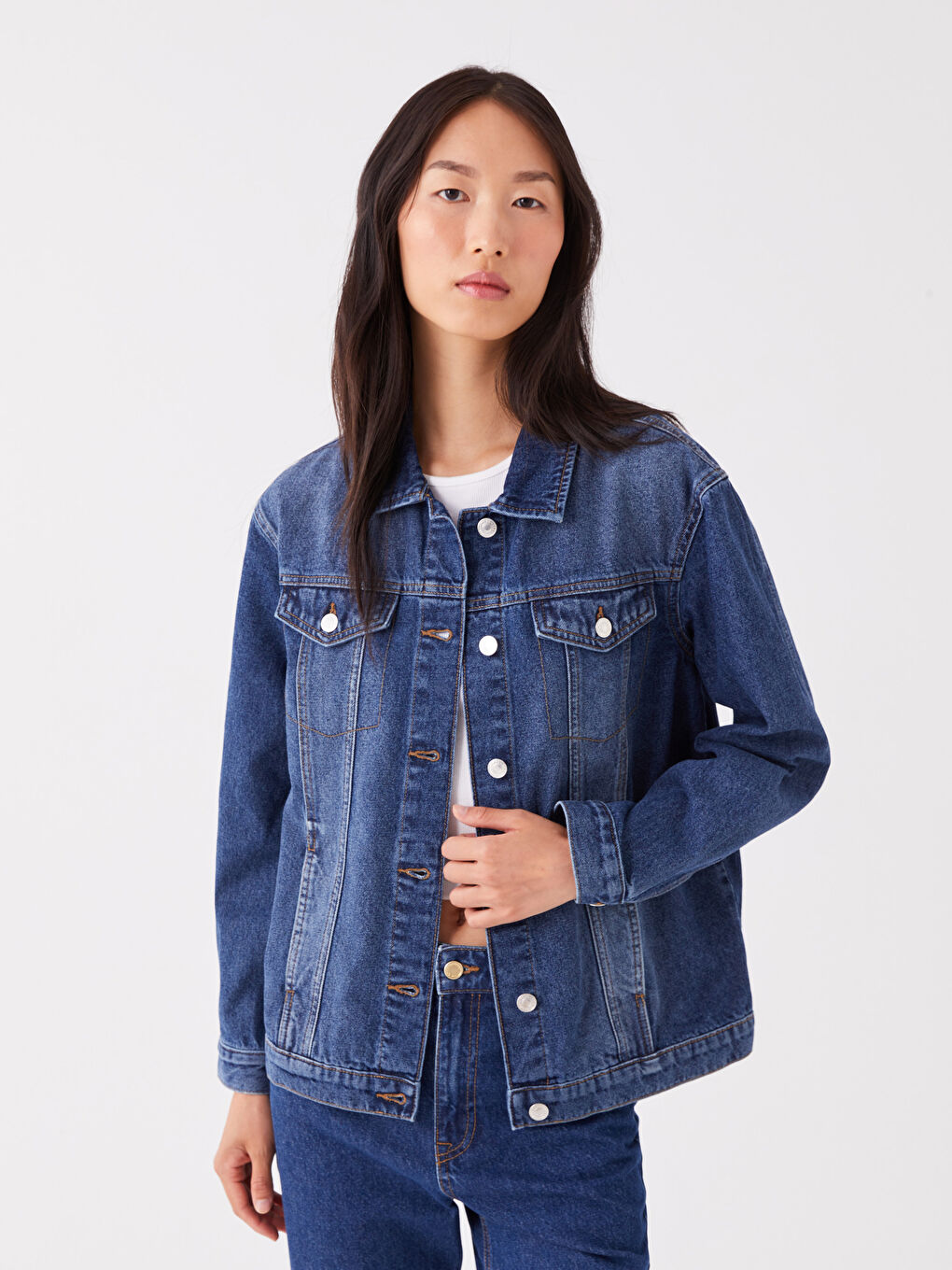 LCW Jeans Collared Neck Women's Denim Jacket -W39846Z8-507