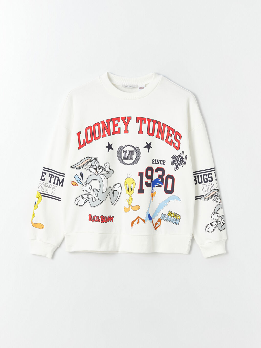 LCW Vision Ekru Bisiklet Yaka Bugs Bunny Baskılı Uzun Kollu Oversize Kadın Sweatshirt - 5