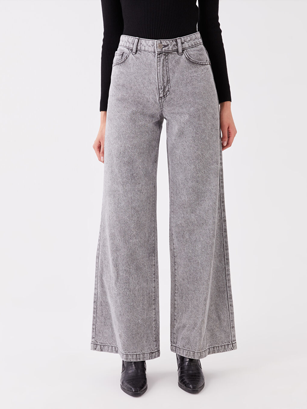 High Waisted Wideleg Women's Jeans-3