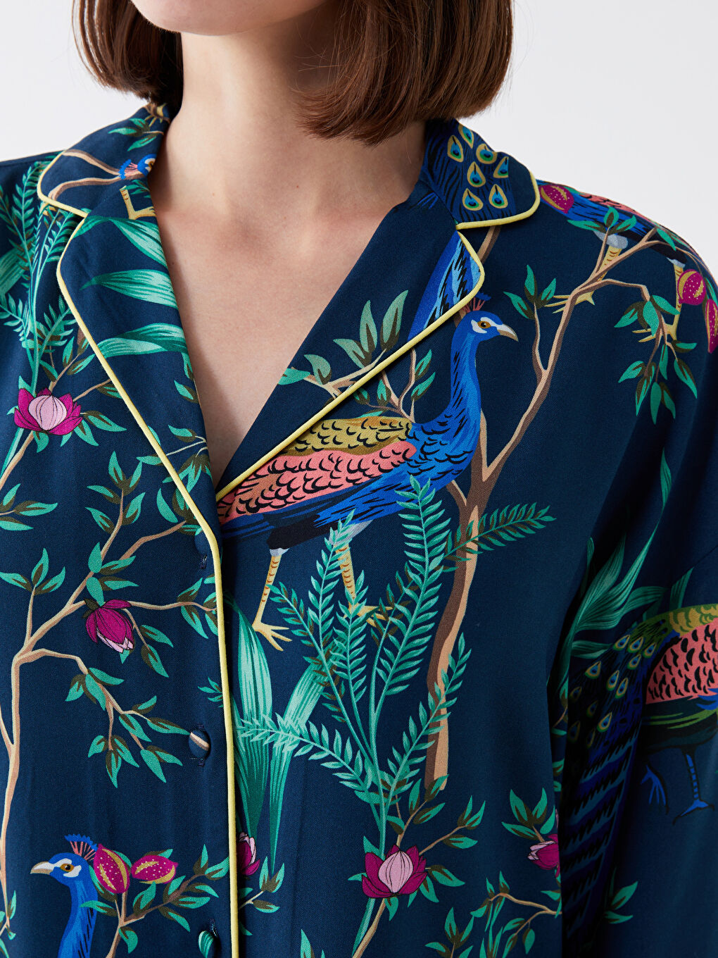 Petrol Gömlek Yaka Desenli Kadın Pijama Takımı-3