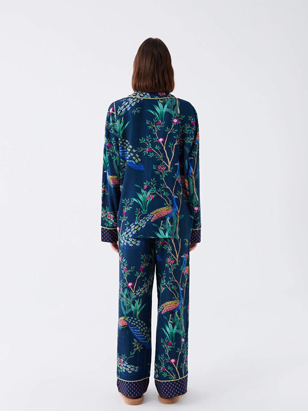 Petrol Gömlek Yaka Desenli Kadın Pijama Takımı-4