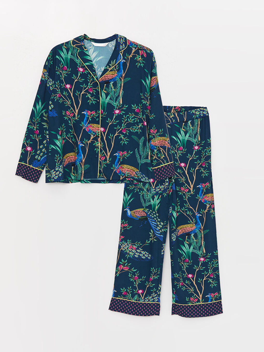 Petrol Gömlek Yaka Desenli Kadın Pijama Takımı-5